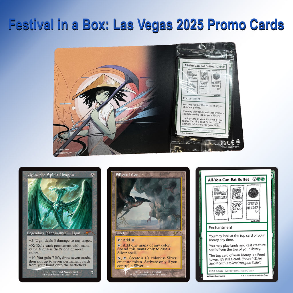 Festival in a Box: Las Vegas 2025 Promos: Retro Foil Ugin, the Spirit Dragon, Sliver Hive, Test Card