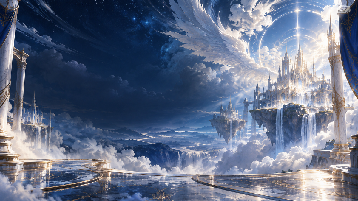Temporary Angels Sanctum blue celestial hero background